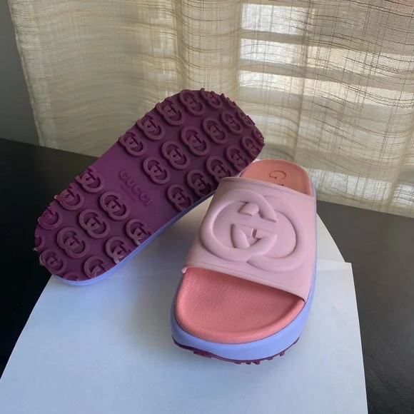 Gucci | Shoes | Gucci Pink Slide Sandals Platform Gg Interlocking